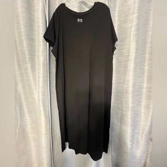 Denim & Co Black Tunic Maxi Dress Classic Black Casual Dress - Picture 2 of 5